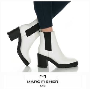 Edgy Chic Marc Fisher LTD White Leather Lug Sole Chelsea Booties